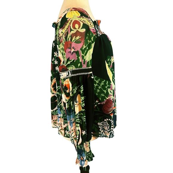 Anthropologie Lil Sire Puff Sleeved Smocked Floral Sheer Blouse Black Small - Picture 7 of 9